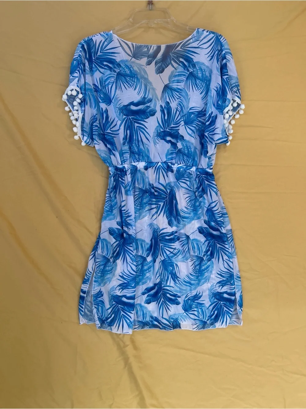 Blue Palm Print Beach Cover-Up